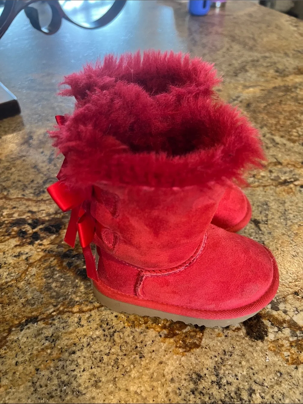 UGG Kids Red Suede Faux Fur-Lined Winter Boots